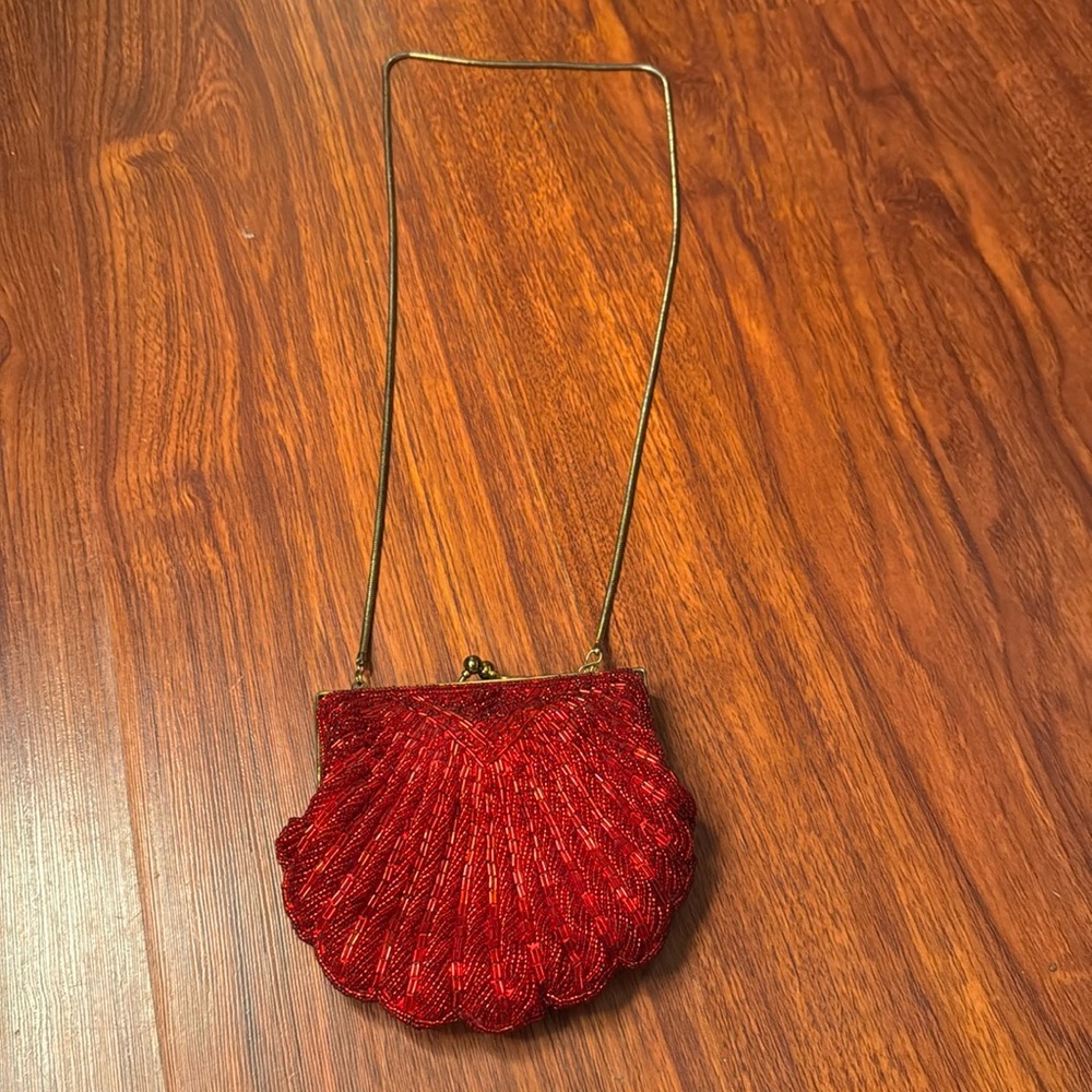 Red beaded evening bag